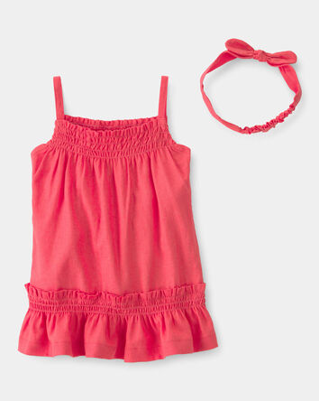 Baby Girl 2-Piece Linen Sleeveless Dress Set - Coral, 