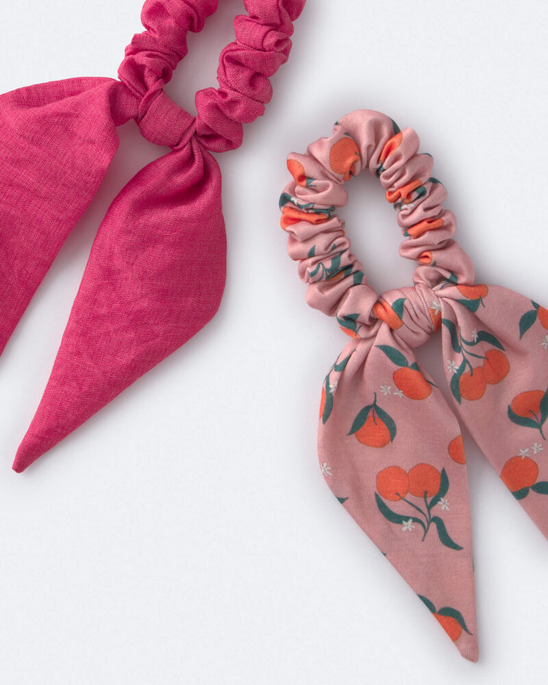 Toddler Girl 2-Pack Bow Scrunchies in Clementine Grove Print - Hot Pink/Rose, image 4 of 5 slides