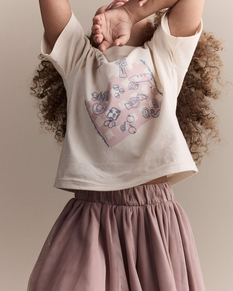 Toddler Girl 'Let's Have A Picnic' Relaxed Graphic Tee - Cream, image 4 of 6 slides