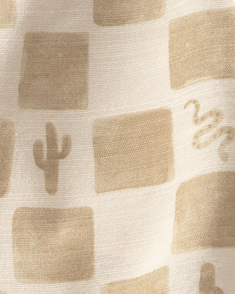 Baby Boy Cactus Checkered Drawstring Shorts - Beige, image 3 of 4 slides