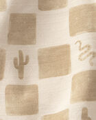 Baby Boy Cactus Checkered Drawstring Shorts - Beige, image 3 of 4 slides