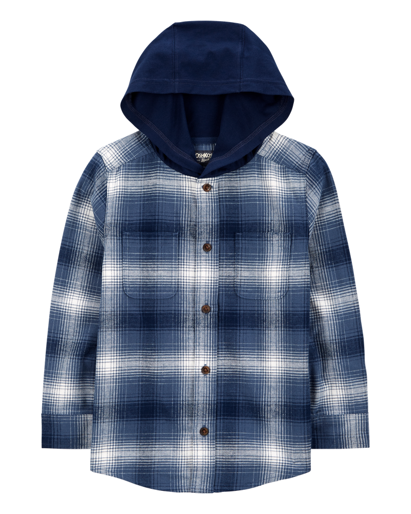 Boys Plaid Button-Front Shacket, image 1 of 3 slides