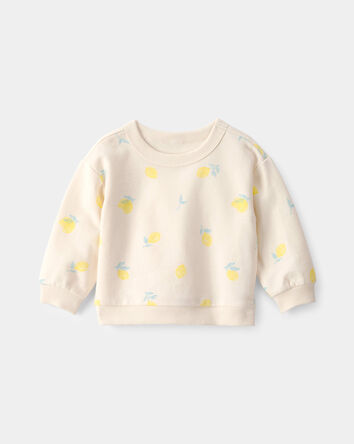 Baby Girl Lemon French Terry Pullover Sweatshirt - Ivory
, 