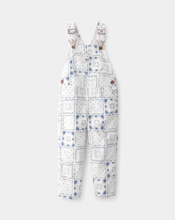 Toddler Girl Bandana Floral Overalls - Blue/Ivory, 