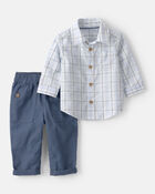Baby Boy 2-Piece Plaid Shirt & Pant Set - Blue, image 1 of 5 slides