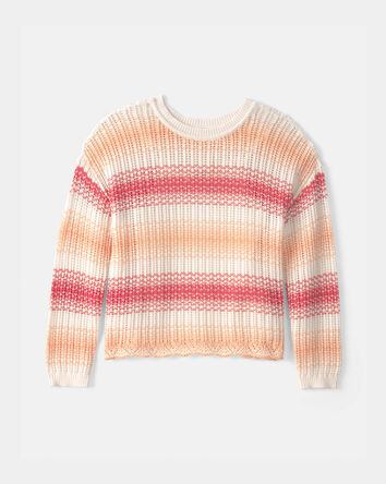 Girls Striped Sweater - Coral, 
