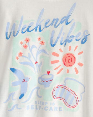 Girls 'Weekend Vibes' Striped Loose Fit 2-Piece Pajama Set - Blue/Ivory, 