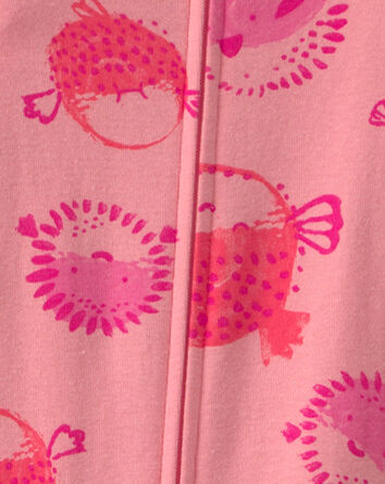Toddler Girl Pufferfish 100% Cotton 1-Piece Pajama - Coral, 