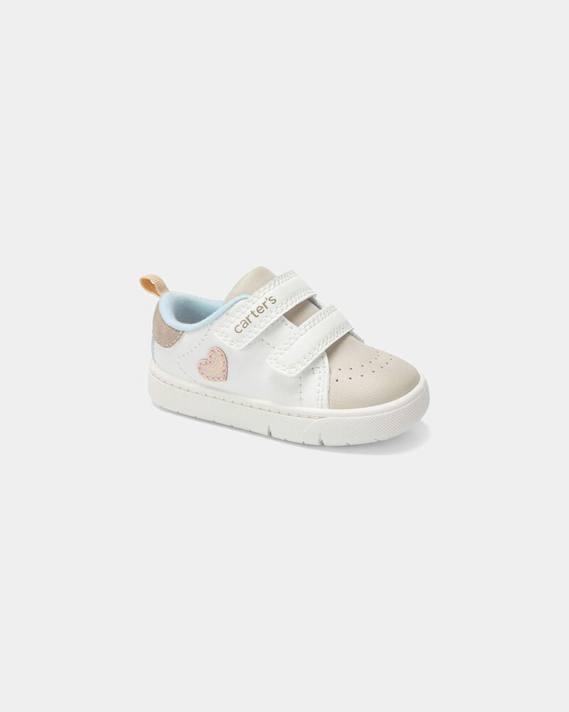 Baby Girl Every Step&reg; First Walker Heart Casual Shoes - White/Tan, image 1 of 6 slides