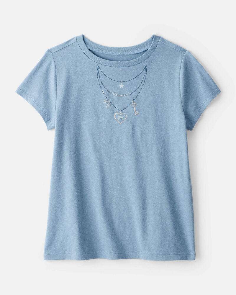 Girls Charm Necklace Short-Sleeve Graphic Tee - Blue, image 1 of 4 slides