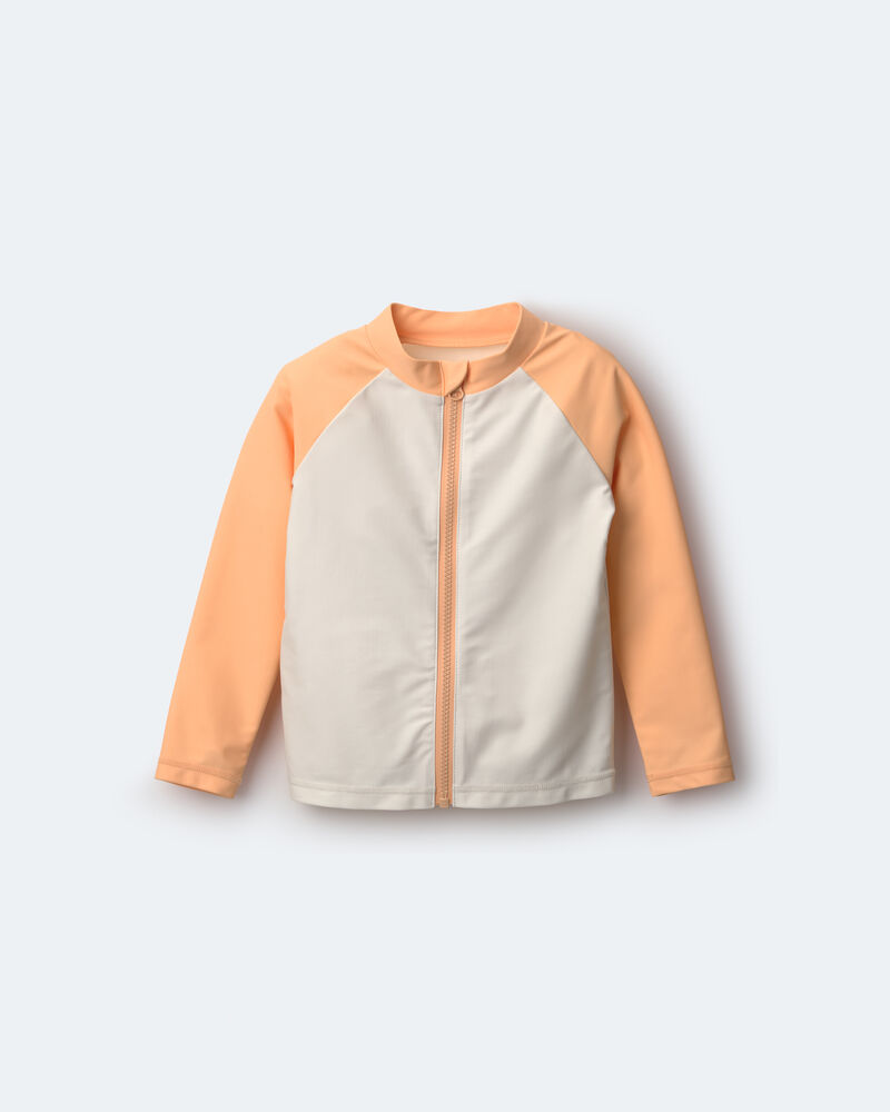 Toddler Boy Full-Zip Long-Sleeve Rashguard - Orange/Cream, image 2 of 6 slides