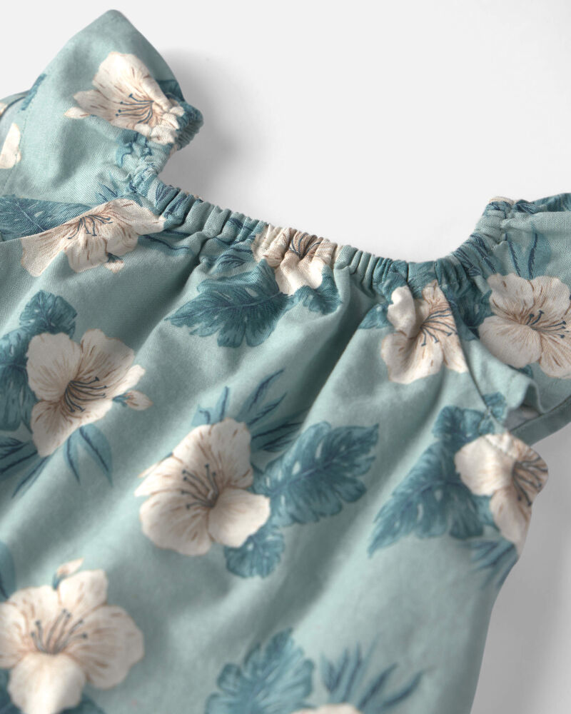 Baby Girl 2-Piece Chambray Top & Short Set Made with Organic Cotton in Blue Hibiscus, image 3 of 5 slides