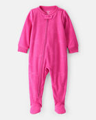 Toddler Girl Bow Loose Fit Long-Sleeve 1-Piece Pajamas - Pink, image 1 of 3 slides