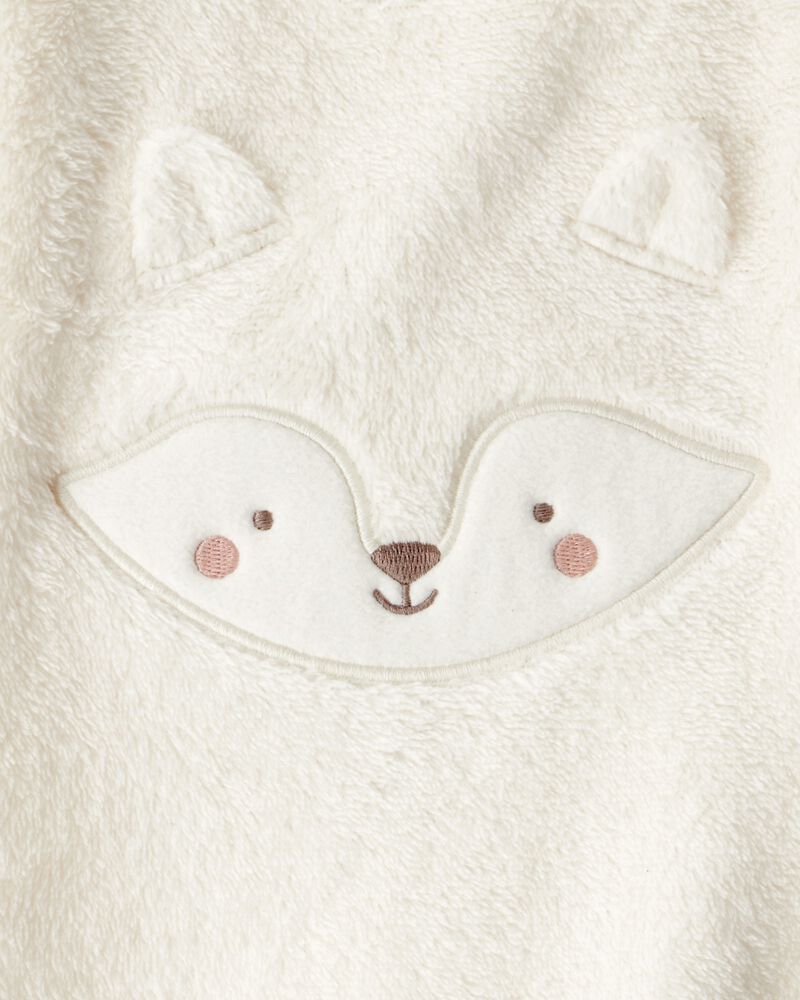 Baby Girl Fox Velour Long-Sleeve Snug Fit Jumpsuit - Cream, image 2 of 3 slides