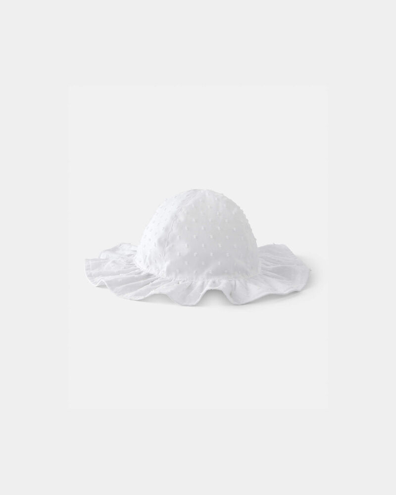 Baby Girl Cotton Swiss Dot Sunhat - White, image 1 of 3 slides