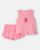 Toddler Girl 2-Piece Strawberry Sleeveless Pajama Set - Pink, image 1 of 4 slides