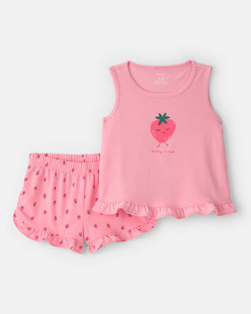 Toddler Girl 2-Piece Strawberry Sleeveless Pajama Set - Pink, 