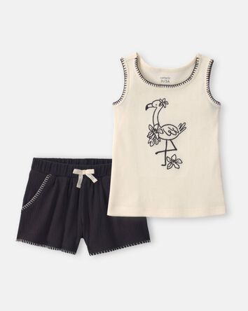 Toddler Girl 2-Piece Top & Short Set - Ivory/Black, 