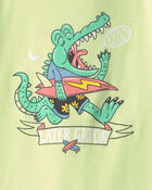 Boys Alligator Surfing 100% Cotton 4-Piece Pajama Set - Green, image 2 of 4 slides