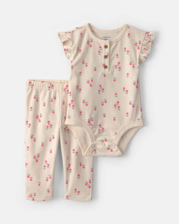 Baby Girl 2-Piece Floral Bodysuit & Pant Set - Cream, 