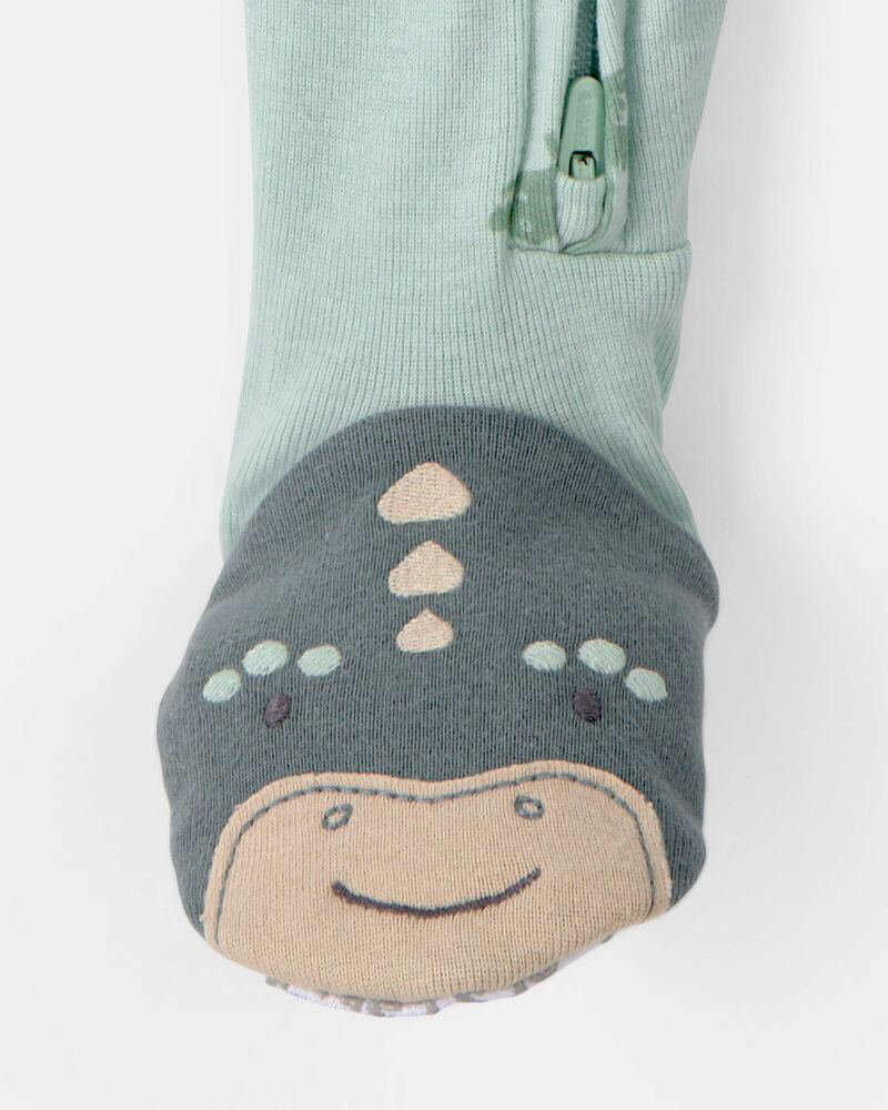 Baby Dinosaur 100% Cotton Snug Fit 1-Piece Pajama - Green, image 4 of 5 slides