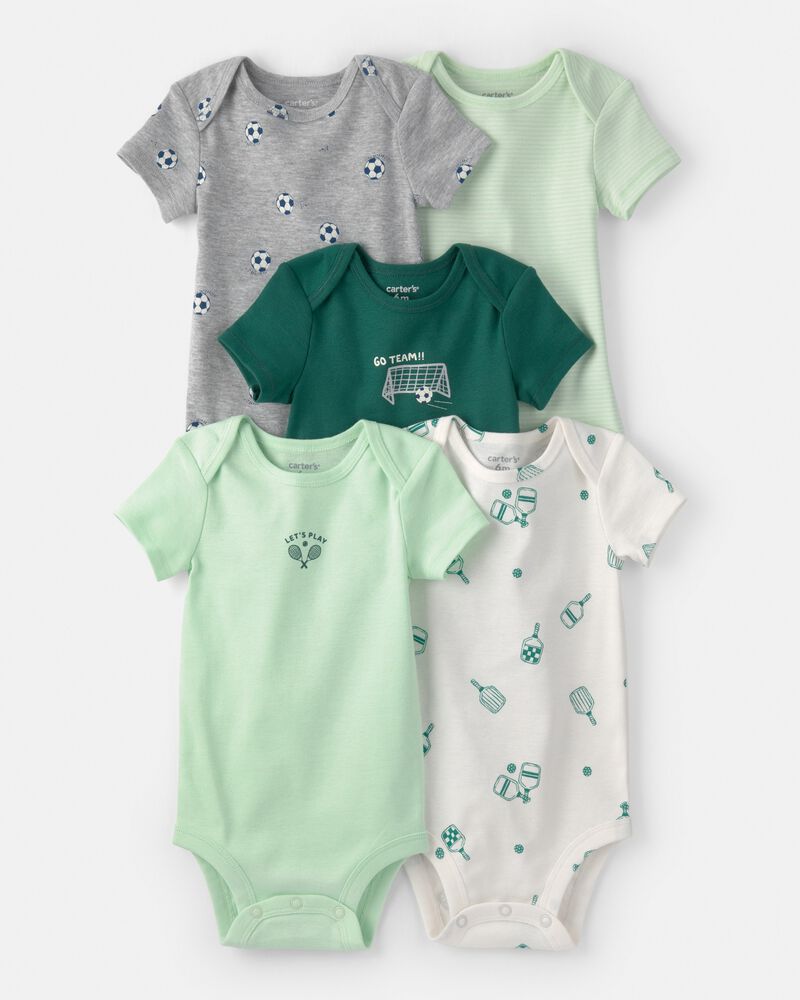Baby 5-Pack Sports Multipack Bodysuits - Green/White, image 1 of 7 slides