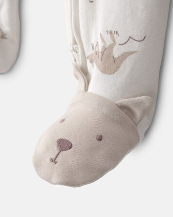 Baby Kangaroo 2-Way Zip 100% Cotton Sleep & Play Pajama - Cream, 