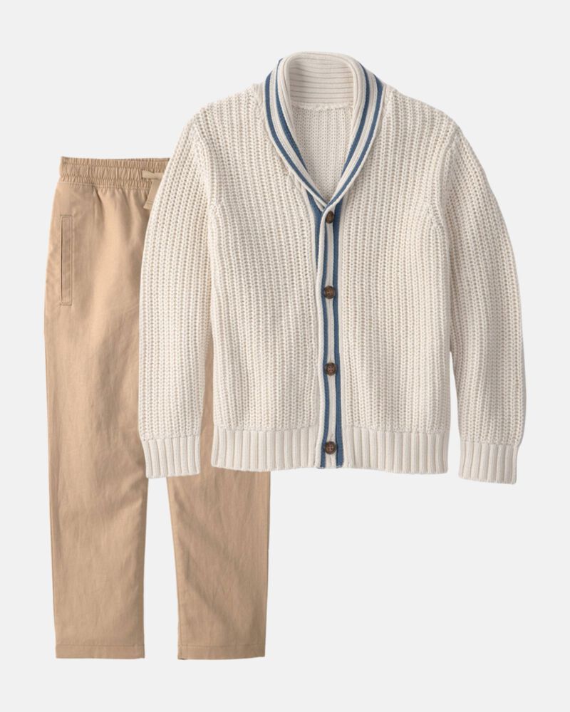 Boys 2-Piece Cardigan Sweater & Pant Set - Brown, image 1 of 7 slides