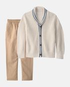 Boys 2-Piece Cardigan Sweater & Pant Set - Brown, image 1 of 7 slides