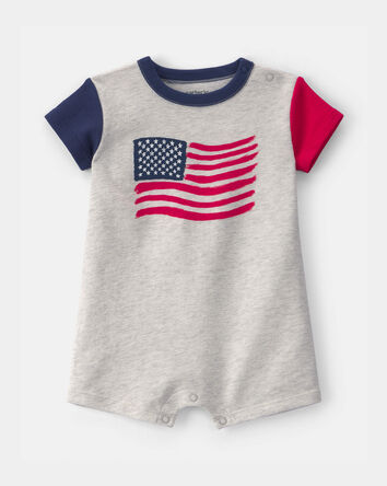 Baby American Flag Short-Sleeve Romper - Grey/Blue/Red, 