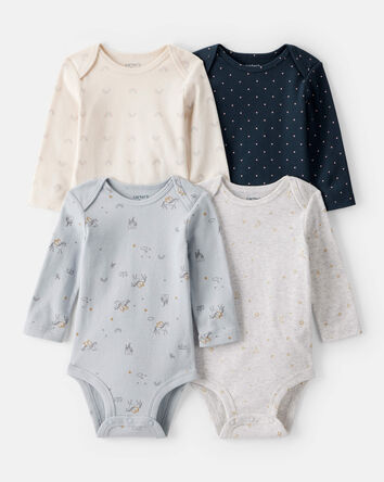 Baby Girl 4-Pack Unicorn, Heart, Star Print Long-Sleeve Multipack Bodysuits - Multi, 