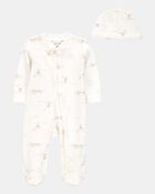 Baby Boy 2-Piece 2-Way Zip Sleep & Play & Cap Set - Cream, image 1 of 3 slides