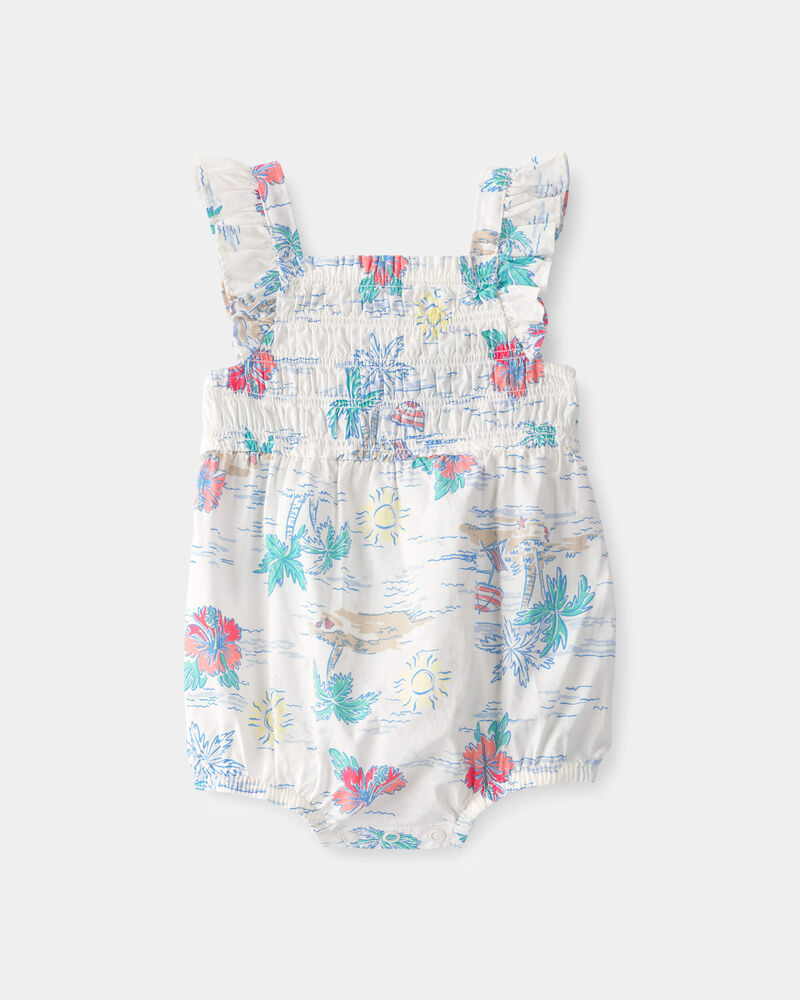 Baby Girl Tropical Beach Sleeveless Romper - Ivory/Green, image 1 of 4 slides