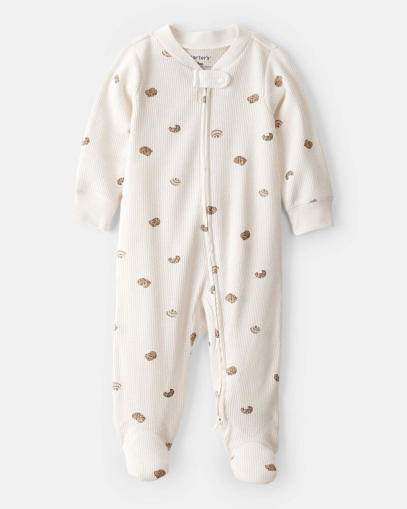 Baby Pastry Print Cotton Long-Sleeve Snug Fit Sleep & Play Pajamas - Cream, image 1 of 4 slides