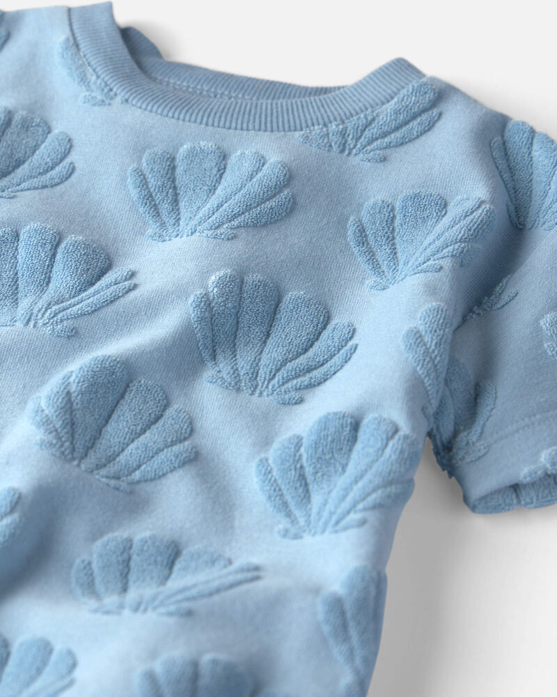 Baby Girl 2-Piece Terry Top & Short Set Made with Organic Cotton in Blue Seashells, image 3 of 5 slides