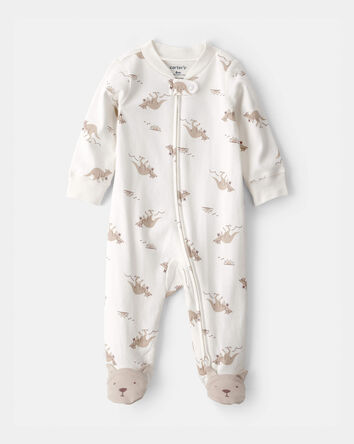 Baby Kangaroo 2-Way Zip 100% Cotton Sleep & Play Pajama - Cream, 