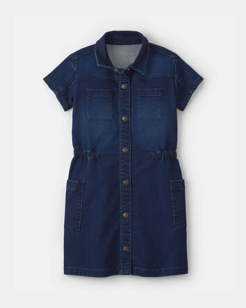 Girls Denim Button-Up Utility Dress - Dark Wash, 