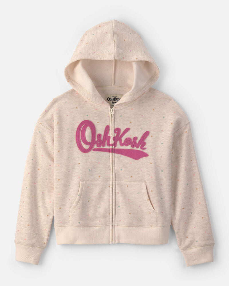 Girls Heart OshKosh Logo Fleece Zip-Up Hoodie - Cream, image 1 of 3 slides