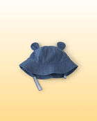 Baby Chambray Bucket Hat with Bear Ears - Indigo, image 2 of 5 slides