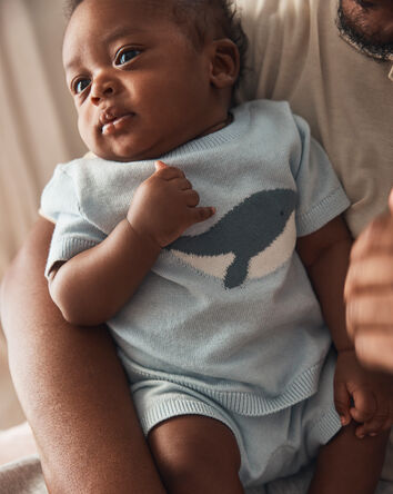 Baby 2-Piece Whale Short-Sleeve Sweater Top & Short Set - Blue, 