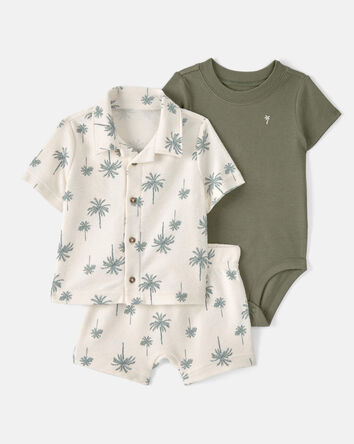 Baby Boy 3-Piece Palm Tree Outfit Set - White/Green, 