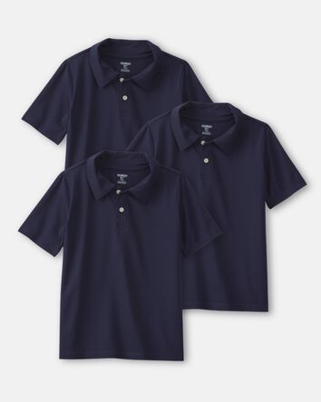 Boys 3-Pack Uniform Active Polo Shirts - Navy, 