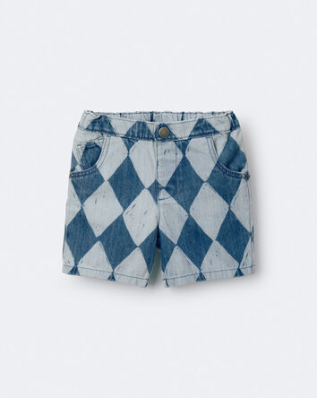 Toddler Boy Bermuda Shorts in Diamond Denim Print, 