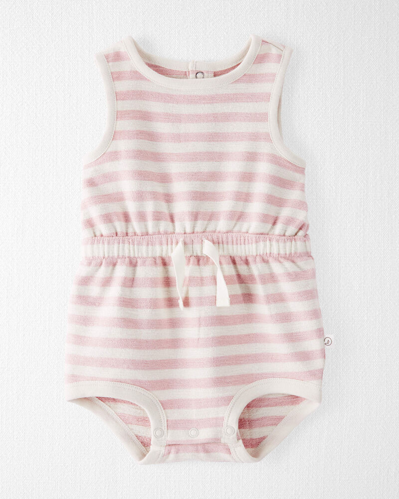 Baby Girl Organic Cotton Pink Striped Bubble Romper, image 1 of 4 slides