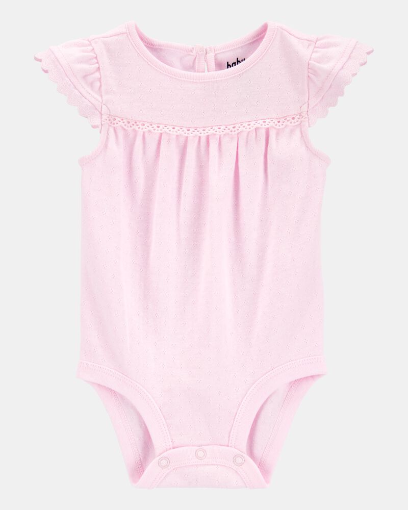 Baby Pointelle Short-Sleeve Bodysuit - Pink, image 1 of 3 slides