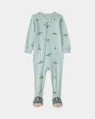 Toddler Dinosaur 100% Cotton Snug Fit 1-Piece Pajama - Green, image 1 of 4 slides