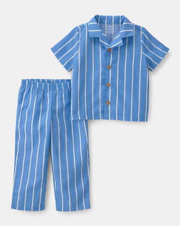 Toddler Boy Striped Loose Fit 2-Piece Pajama Set - Blue, 