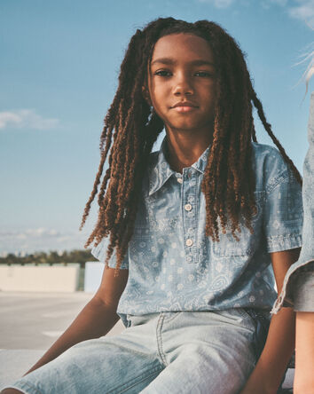 Boys Denim Drawstring Shorts - Light Wash, 