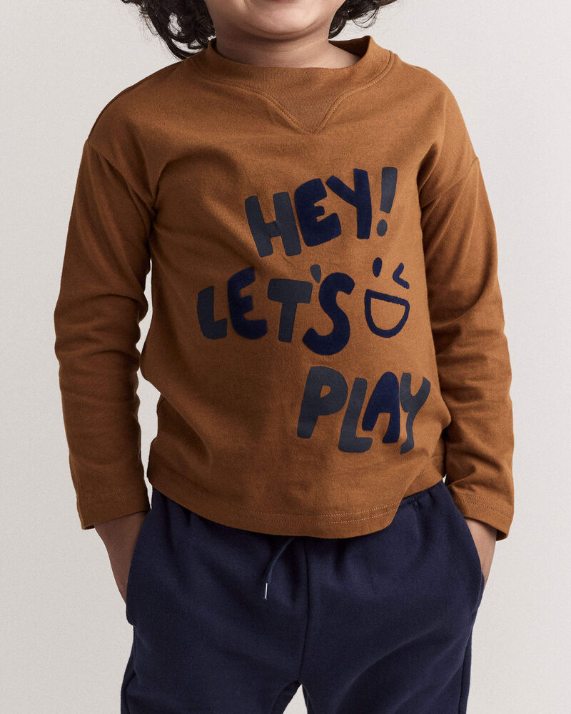 Toddler 'Hey! Let's Play' Long-Sleeve Graphic Tee - Cinnamon, image 3 of 7 slides