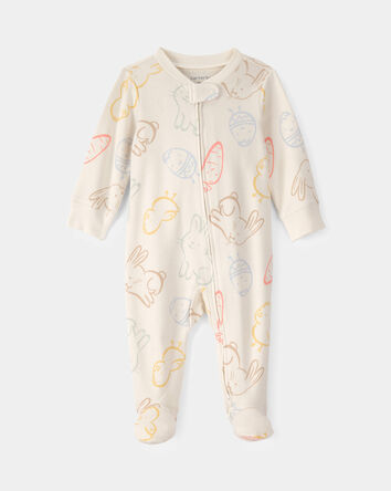 Baby Easter 100% Cotton 2-Way Zip Sleep & Play Pajamas - Cream, 